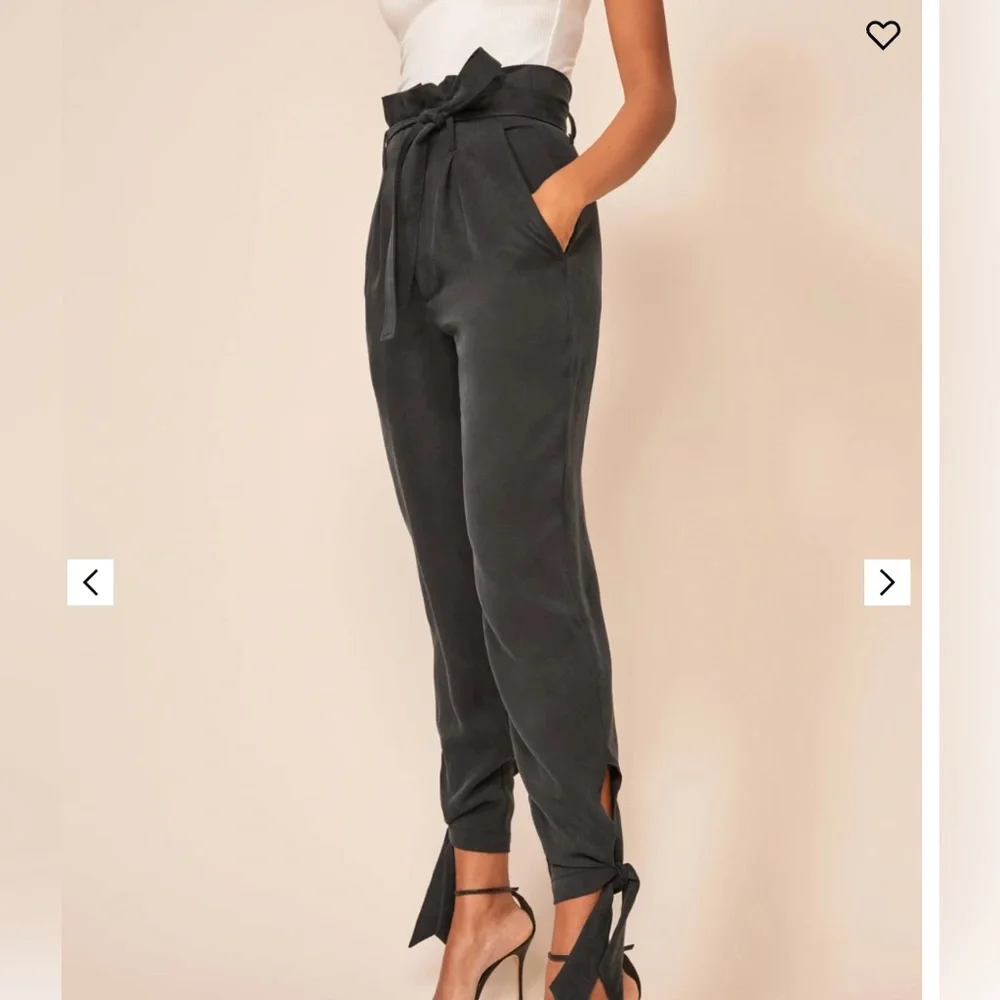 Reformation high-waist paperbag tie ankle pants in charcoal - Picture 4 of 15